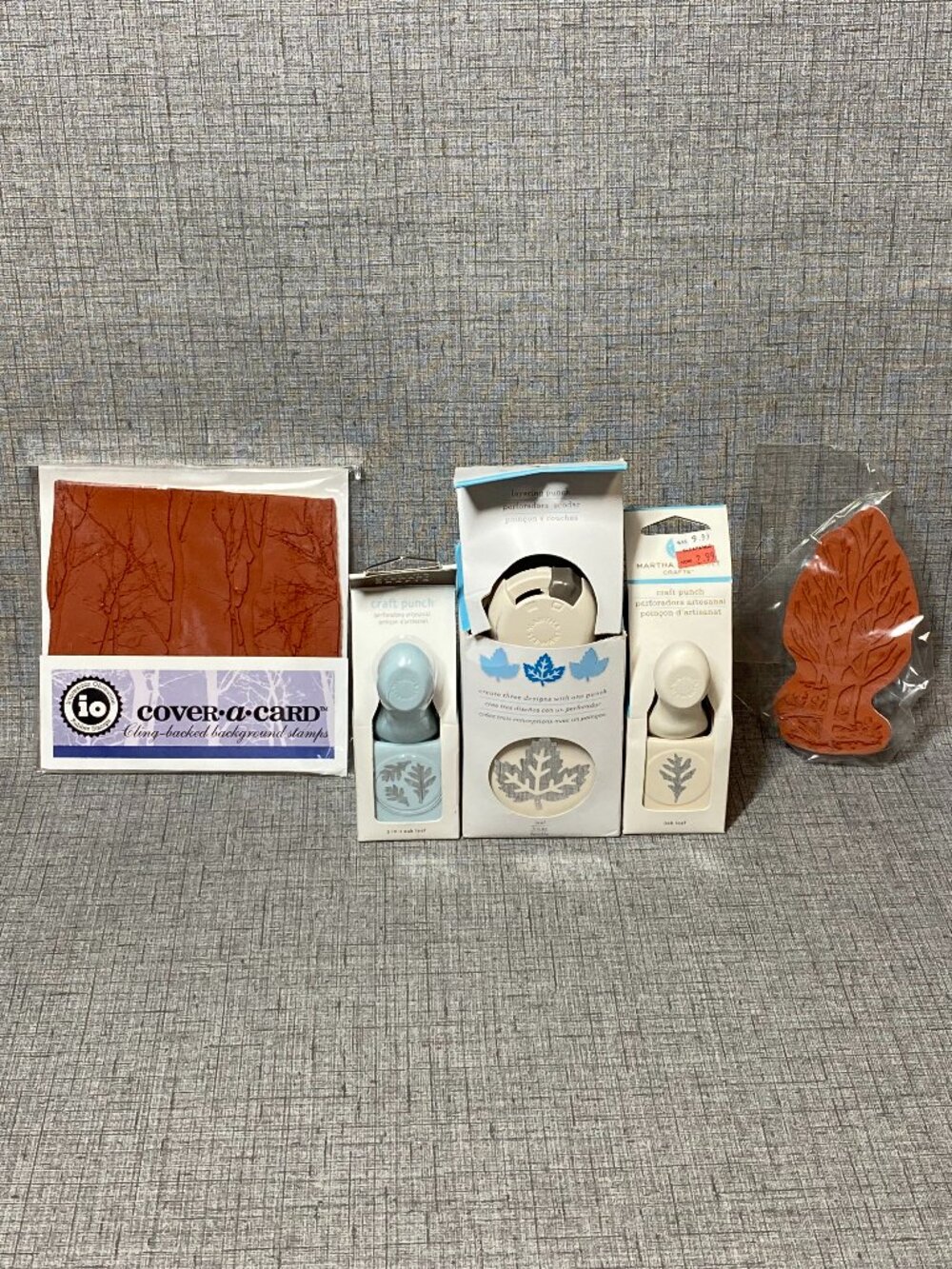 NOS Martha Stewart Layering Punch Leaf Craft Punch 3 In 1 Oak Leaf Stamp 5pc Lot